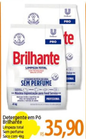 Atacadão Detergente em Pó Brilhante Limpeza total Sem perfume Saco com 4kg oferta