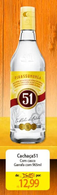 Atacadão Cachaça 51 Com casco Garrafa com 965ml oferta