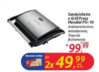 Supermercados Big Compra Sanduicheira E Grill Press Mondial Pg-10 oferta
