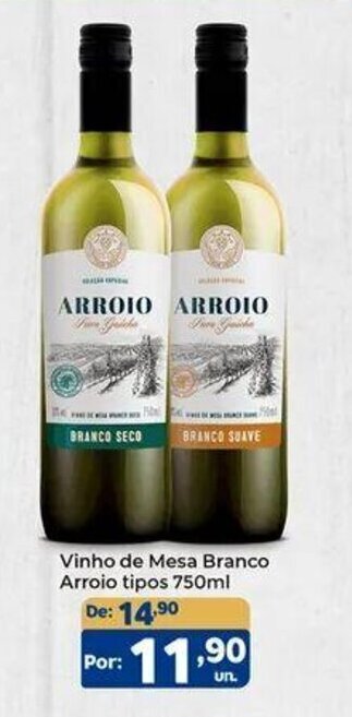 Vinho de Mesa Branco Arroio tipos 750ml