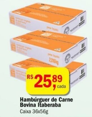 Ultrabox Hambúrguer de Carne Bovina Itaberaba Caixa 36x56g oferta