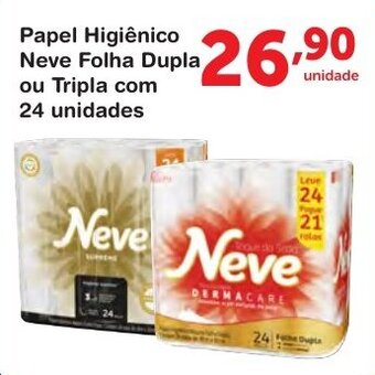 Roldão Papel Higiénico Neve Folha Dupla ou Tripla com 24 unidades oferta