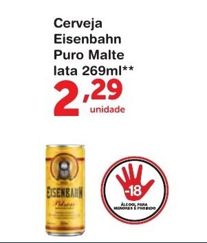 Roldão Cerveja Eisenbahn Puro Malte lata 269ml oferta