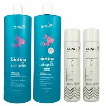 Kit progressiva e shampoo biotina colágeno e 2 máscaras matizadora loiro platinado - paiolla