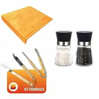 Pão de Açúcar Kit churrasco bela home 3 peças bambu 2 moedores 180ml com tabua media bambu 45x38x8cm oferta