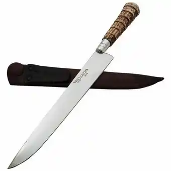 Faca gaúcha rabo de tatu 10' estreita churrasco afiada bainha couro aço inox resina