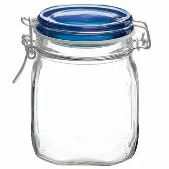 Pote hermético de vidro italiano bormioli rocco fido com tampa azul 750ml