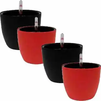 Pão de Açúcar Jogo 4 vasos autoirrigável botanique redondo 2 pretos 2 vermelhos - japi oferta