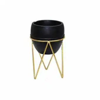 Pão de Açúcar Vaso cachepot preto com suporte dourado - d8x13cm oferta
