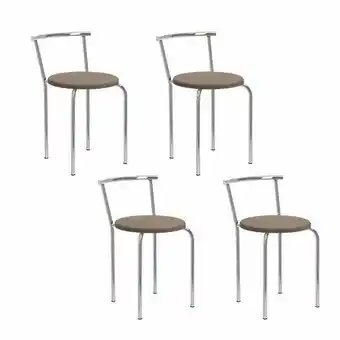 Pão de Açúcar Conjunto 4 banquetas tubo cromado tecido bege carraro oferta