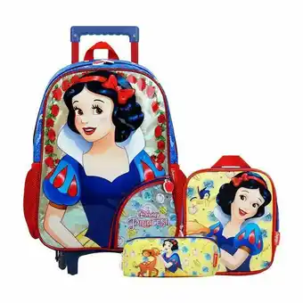 Kit mochila com rodas disney branca de neve com lancheira e estojo azul u