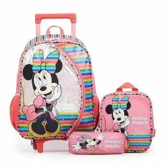 Kit mochila com rodas disney minnie com lancheira e estojo rosa u