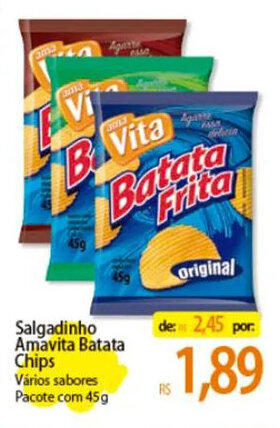 Atacadão Salgadinho Amavita Batata Chips Vários sabores Pacote com 45g oferta
