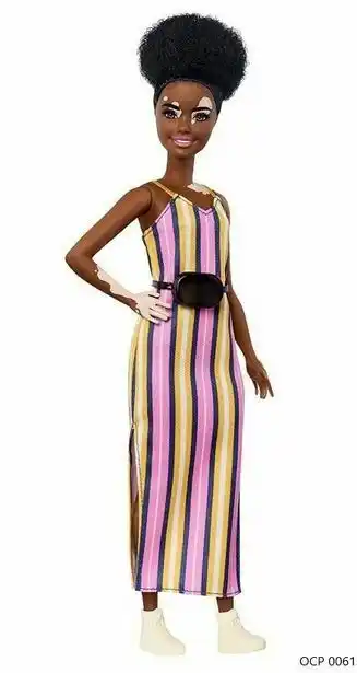 Boneca barbie fashionistas - 135 vitiligo vestido longo listrado