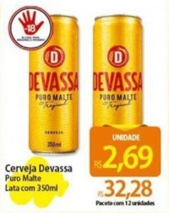 Atacadão Cerveja Devassa Puro Malte Lata com 350ml oferta