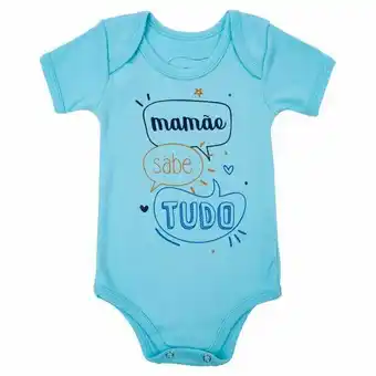 Body manga curta - frases - mamãe sabe tudo - 100% algodão - azul - minimi - m