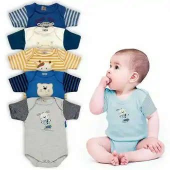 Pão de Açúcar Kit 5 bodys de bebê manga curta creep baby menino - pct03 - m oferta