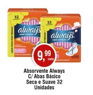 Absorvente Always C/ Abas Básico Seca e Suave 32 Unidades