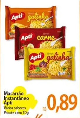 Atacadão Macarrão Instantâneo Apti Vários sabores Pacote com 70g oferta
