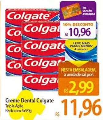 Atacadão Creme Dental Colgate Tripla Ação Pack com 4x90g oferta