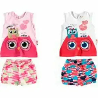 Kit zig zig zaa: 2 blusas + 2 shorts - 100% algodão - tamanho p - vermelho/rosa/azul