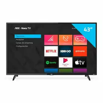 Smart tv aoc 43" full hd 43s5195/78g roku, hdmi, usb, conexão wi-fi, conversor digital