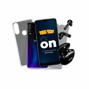 Fujioka Smartphone tectoy on, 128gb, 4gb ram, tela 6,22 câmera tripla 48mp+5mp+2mp + selfie 8mp + fone bluetooth | azul camaleão oferta