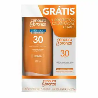 Farmácias Pague Menos Kit protetor solar cenoura e bronze loção fps30 200 ml e facial fps30 50g oferta