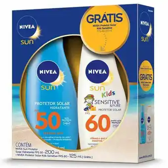 Farmácias Pague Menos Protetor solar nivea light feeling fps50 200ml grátis protetor solar nivea kids sensitive & pure fps60 125ml oferta