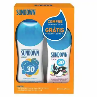 Farmácias Pague Menos Protetor solar sundown fps30 200ml grátis protetor solar sundown kids fps30 120ml oferta