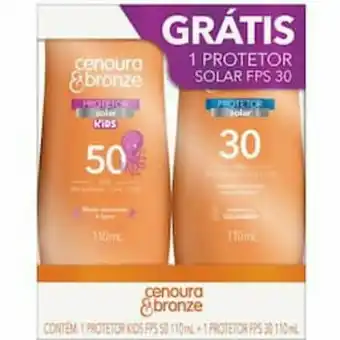 Kit protetor solar cenoura & bronze com 1 protetor infantil kids fps 50 com 110ml + 1 protetor adulto fps 30 com 110ml