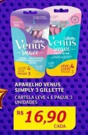Assaí Atacadista APARELHO VENUS SIMPLY 3 GILLETTE CARTELA LEVE 4 E PAGUE 3 UNIDADES oferta