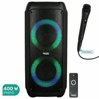 Caixa de som acústica amplificada moob 400w com bluetooth tws, microfone, usb e entrada de guitarra