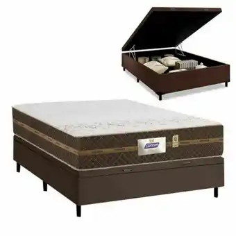 Oakley Cama box baú casal colchão molas flora marrom / branco 138x188x60cm oferta