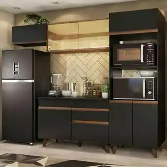 Cozinha completa madesa reims 260001 com armário e balcão - preto/rustic
