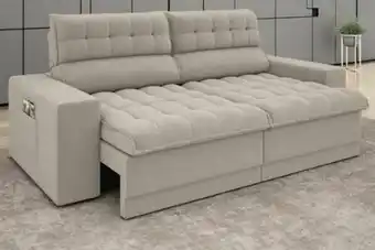 Sofá omega 2,00m assento retrátil e reclinável velosuede areia - netsofas