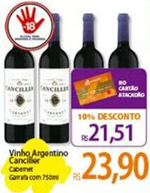 Atacadão Vinho Argentino Canciller 750ml oferta