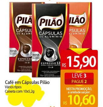 Atacadão Café em Cápsulas Pilão Vários tipos Caixeta com 10x5,2g oferta