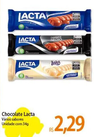 Atacadão Chocolate Lacta Vários sabores Unidade com 34g oferta