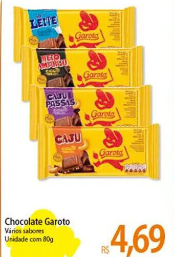 Atacadão Chocolate Garoto Vários sabores Unidade com 80g oferta