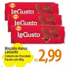 Atacadão Biscoito Kerus LeGusto Coberto de Chocolate Pacote com 80g oferta
