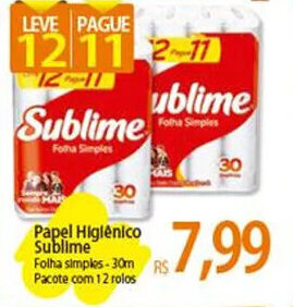 Atacadão Papel Higiênico Sublime Folha simples-30m Pacote com 12 rolos oferta