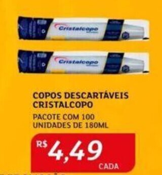 Assaí Atacadista COPOS DESCARTÁVEIS CRISTALCOPO PACOTE COM 100 UNIDADES DE 180ML oferta