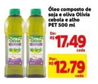 Extra Supermercado Óleo composto de soja e oliva Olívia cebola e alho PET 500 ml oferta