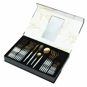 Conjunto de talheres gold branco 24 peças vestcasa...