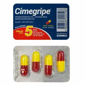 Droga Raia Cimegripe 4mg + 400mg + 4mg com 4 cápsulas oferta