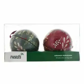 Kit natal needs 2 latas em formato de bola + 2 sabonetes em barra frutas vermelhas