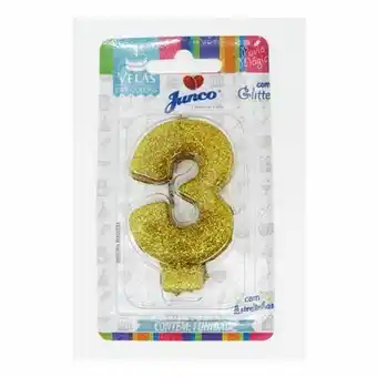 Vela de aniversário junco live colors com gliter n3 ouro 1un