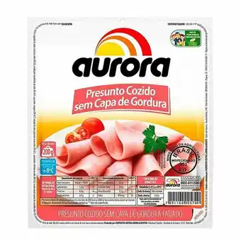 Presunto cozido sem capa fatiado aurora 200g
