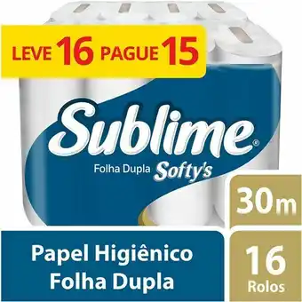 Papel higiênico sublime softys 30 metros leve 16 pague 15